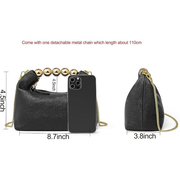 Small Designer Top Handle Clutch Bag for Women Crossbody Purse Black Pearl Tote - Picture 4 of 7